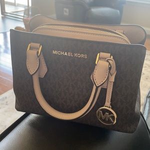 Gently used Michael Kors Camille Small Logo Leather Satchel Brown/Light Pink